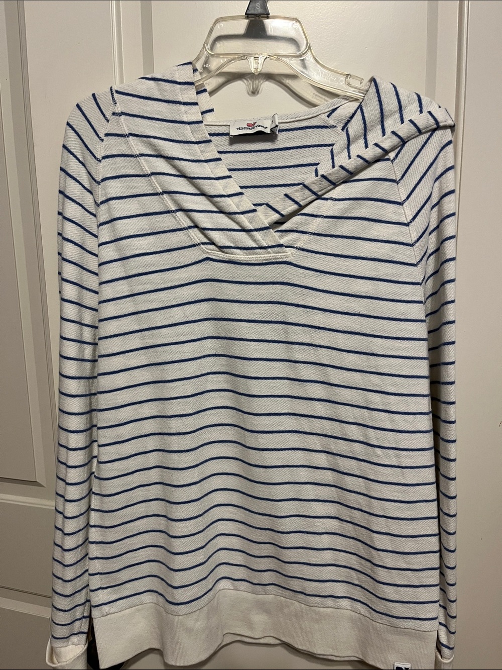 Vineyard Vines White & Navy Striped Hooded Pullover